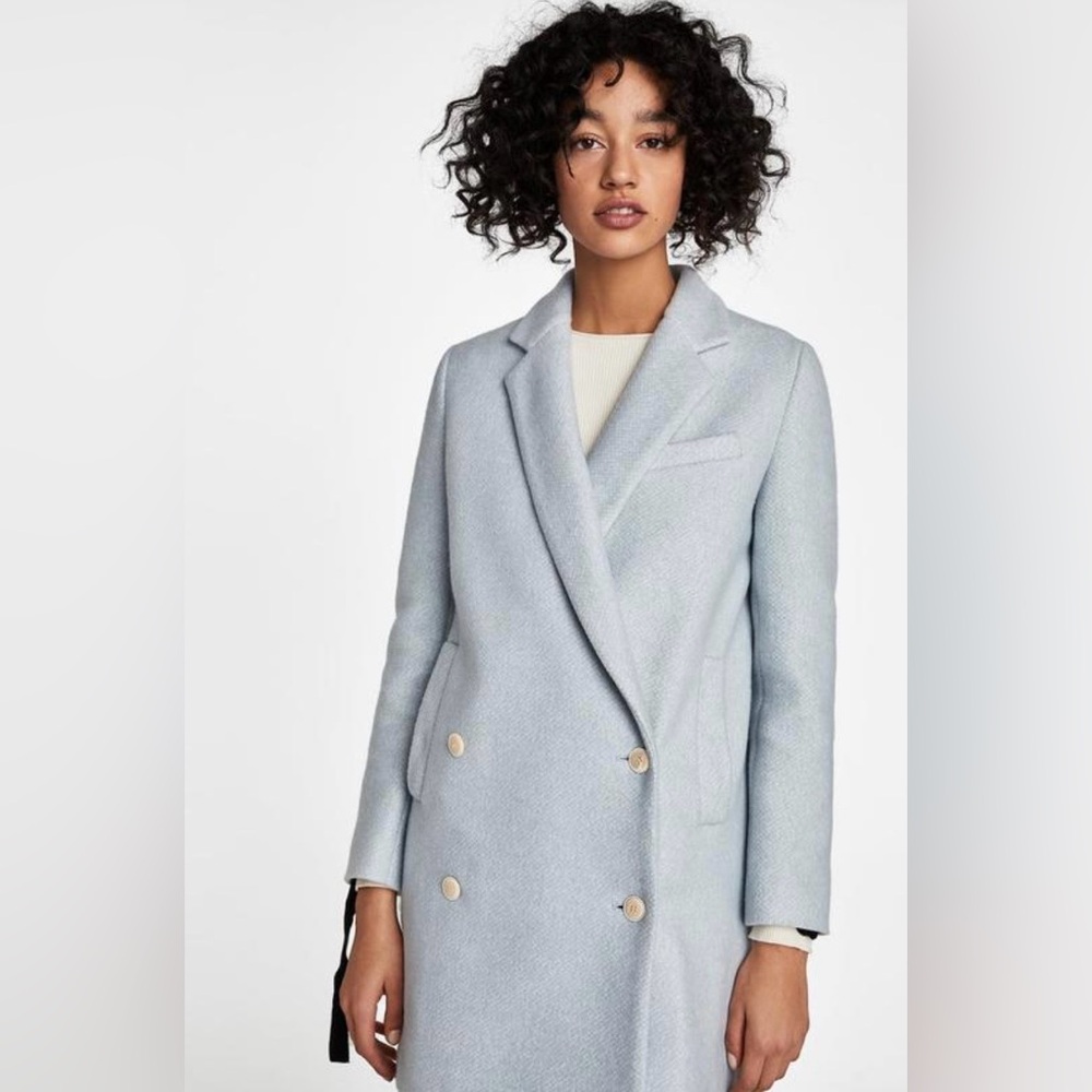 Zara Sky Blue Double Breasted Coat